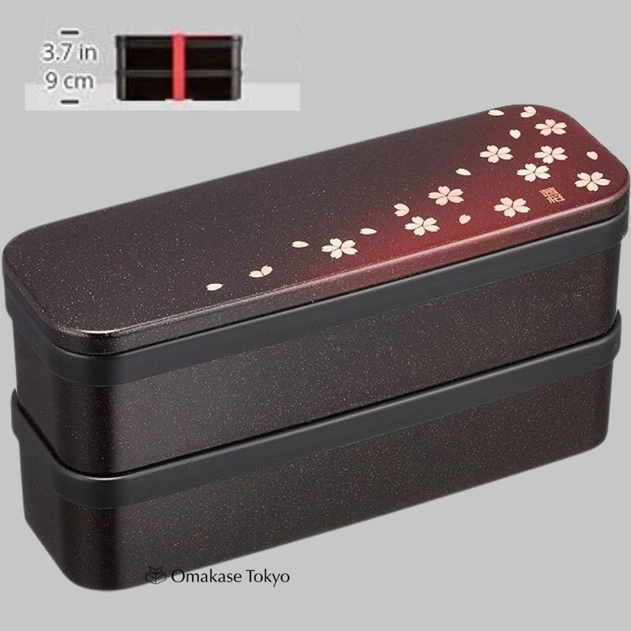 Tatsumiya Akane Sakura Slim Two-Tier Bento Box in Red