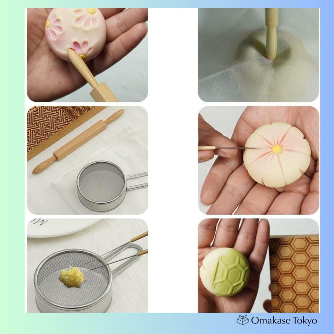 Japanese Wagashi Tool Set, 4-Piece Wooden Confectionery Tool