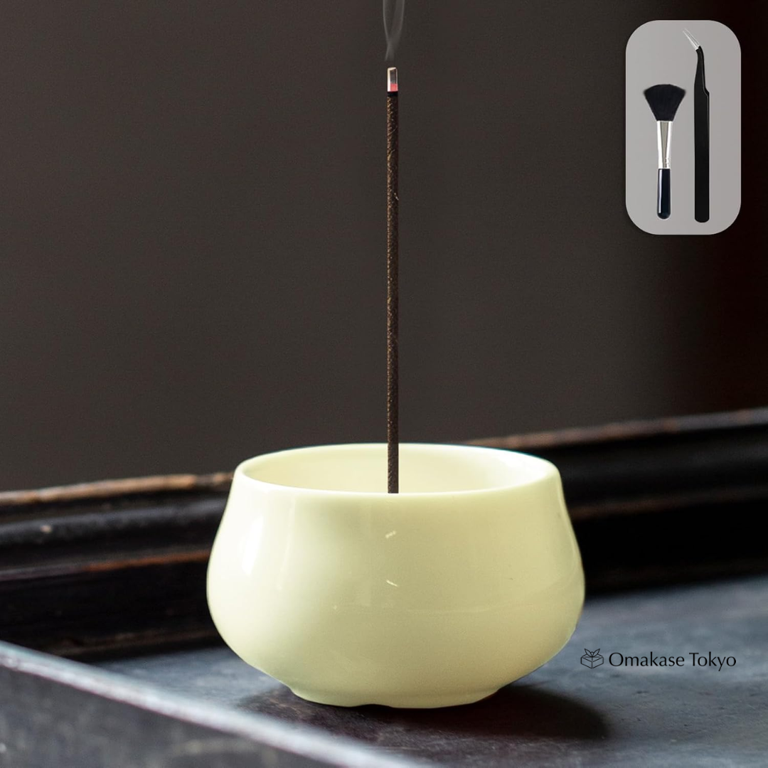 GOKEI Japanese Ceramic Incense Holder Set with Brass Stand