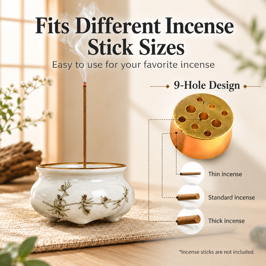 Rythene White Ceramic Incense Holder with 9-Hole Stand