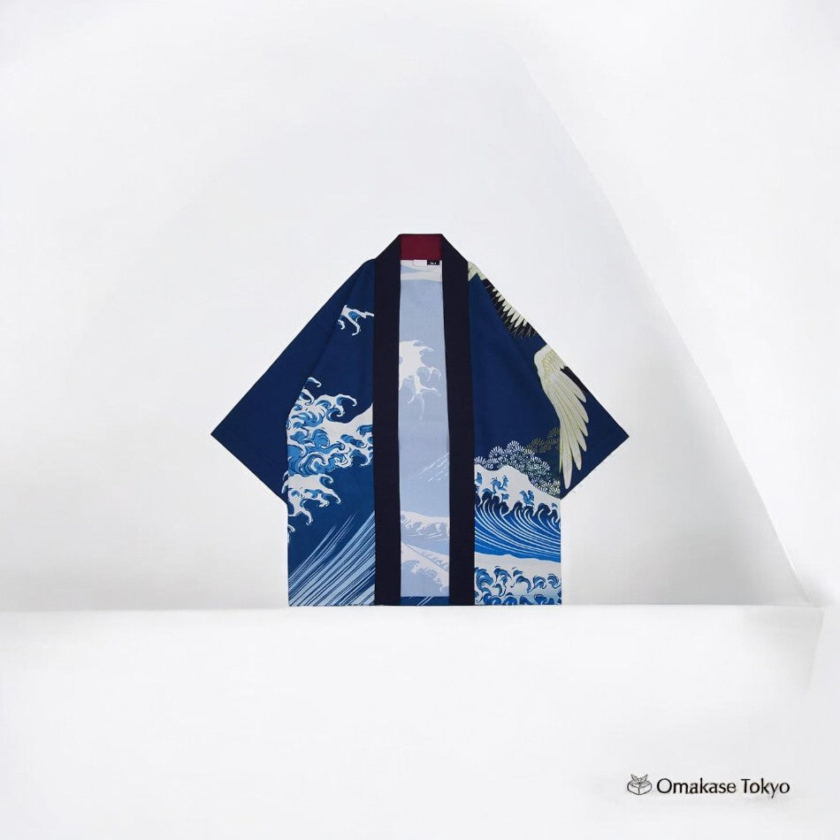 Manteau Happi à motif de grandes vagues #02 – Bleu