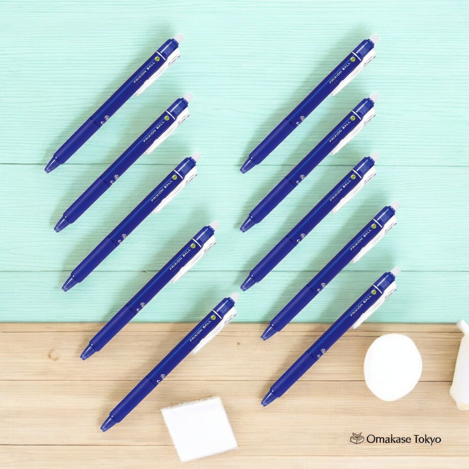Pilot FriXion Ball Knock Stylo Gel Effaçable Rétractable 0,5 mm – Bleu 10 pcs