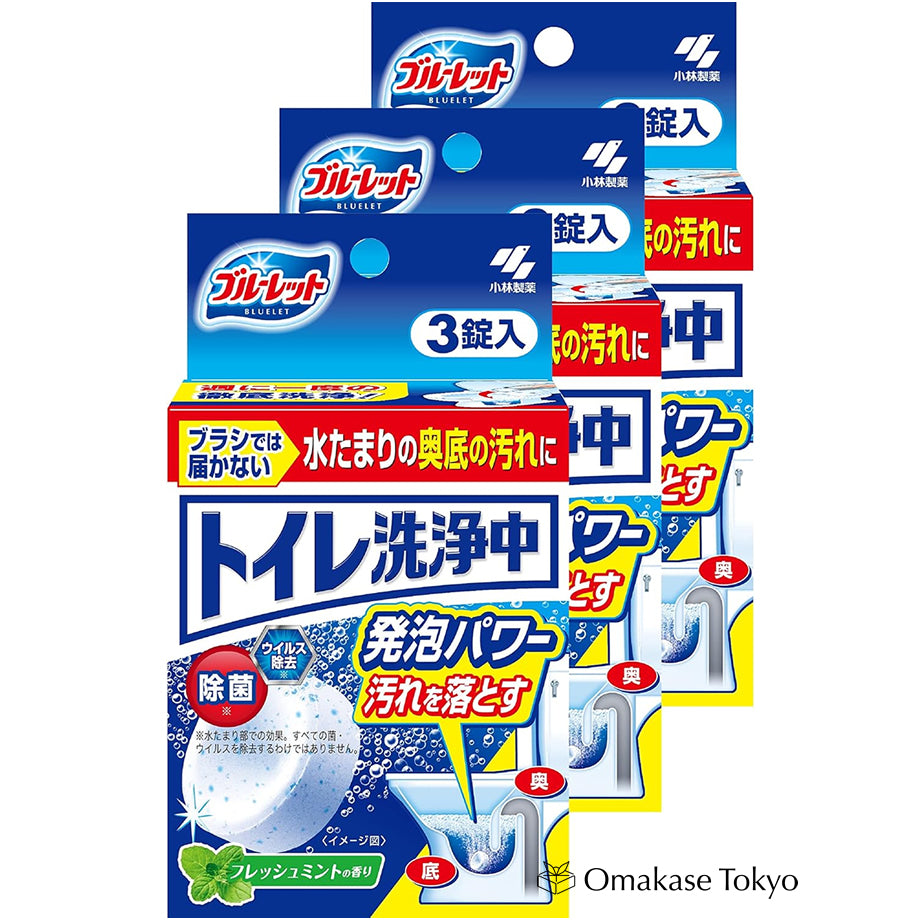 Kobayashi Bluelet brand Toilet Bowl Cleaner while flushing 3tablet (FreshMint)