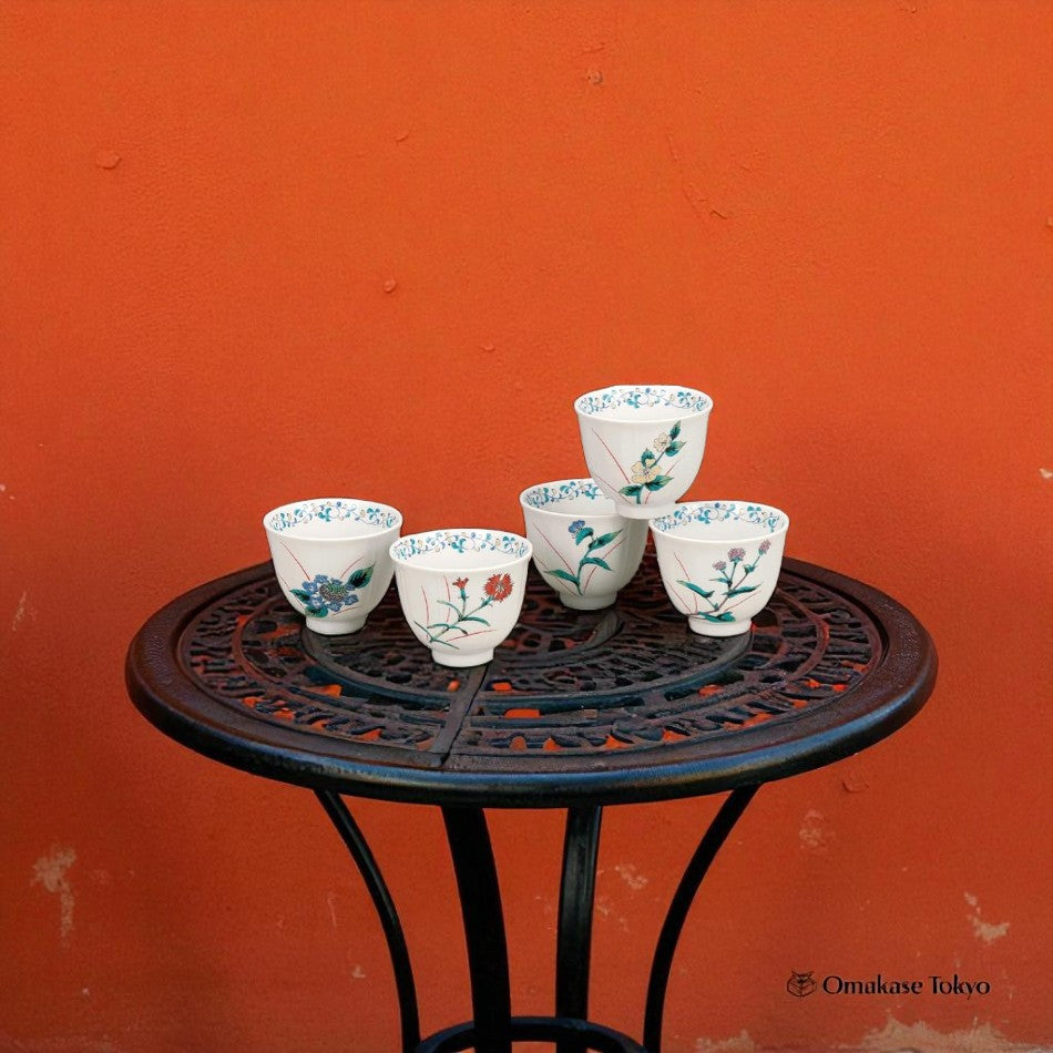北烧茶杯五件套花鸟图案