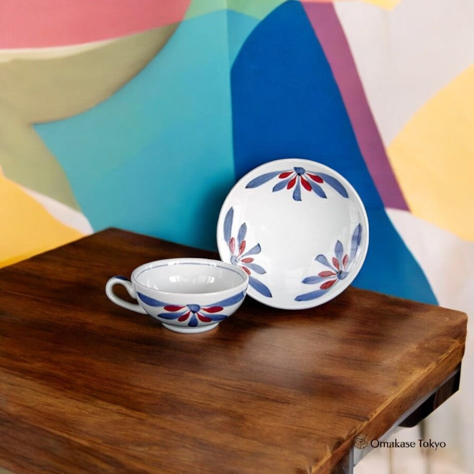 Tobeyaki Baizan Kiln Teacup & Saucer Red