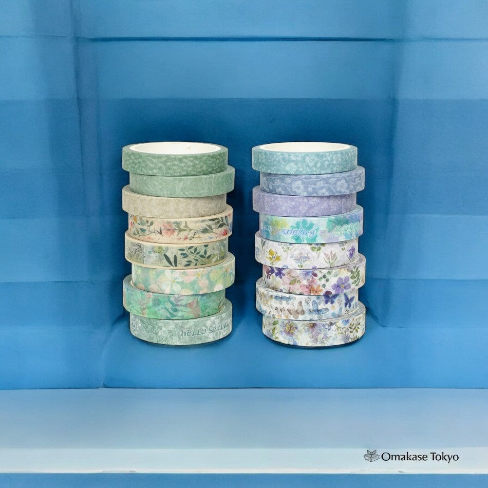 YUBX Spring Green Masking Tape Set – Floral & Leaf (16 Rolls)