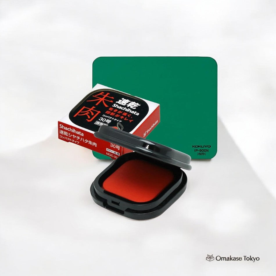 Shachihata Quick-Dry Red Ink & Kokuyo Imprint Mat Set
