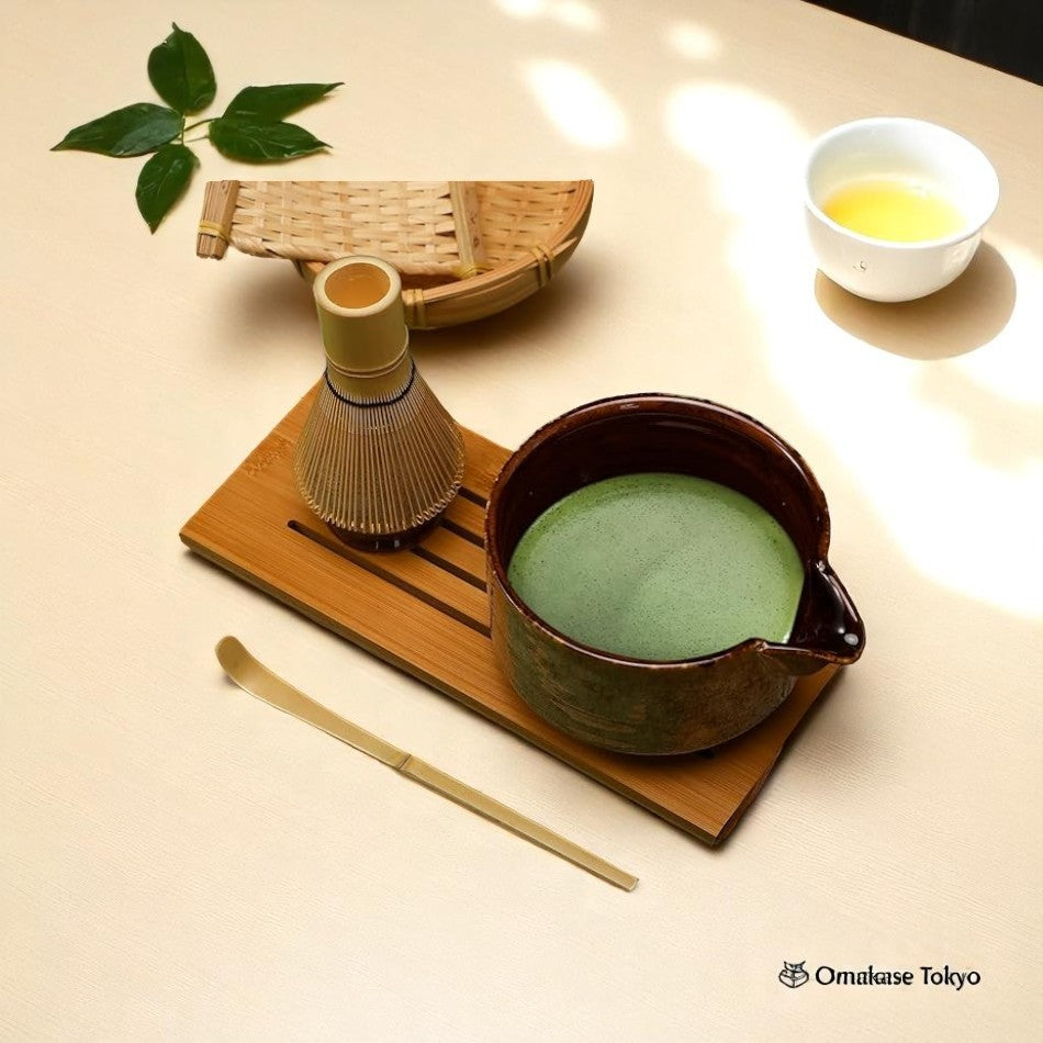Tea Ceremony 4 Piece Matcha Set Bowl Whisk Stand Chashaku Scoop Chasen