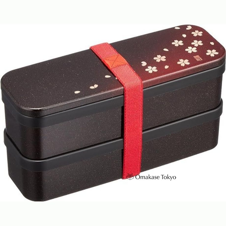Tatsumiya Akane Sakura Slim Two-Tier Bento Box in Red
