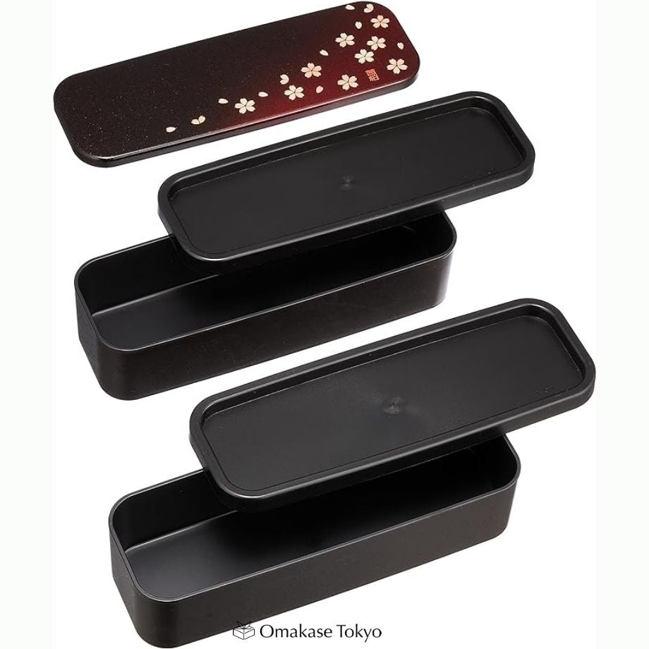 Tatsumiya Akane Sakura Slim Two-Tier Bento Box in Red