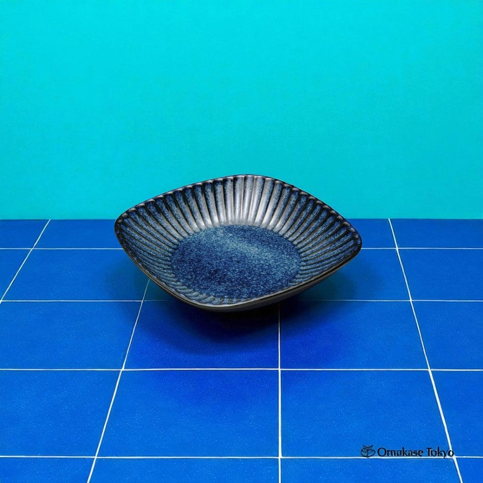 Minoyaki Pasta Square Plate Kiln Angle, Sogi, Blue