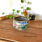 Hyakkaen Kutani Ware Hydrangea Matcha Bowl, Pink & Blue
