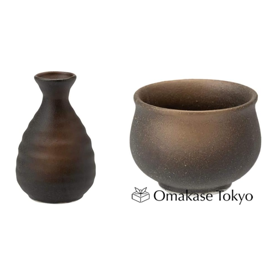 美浓烧清酒碗德利 1 杯 160ml 黑备前 & 美浓烧杯黑备前套装