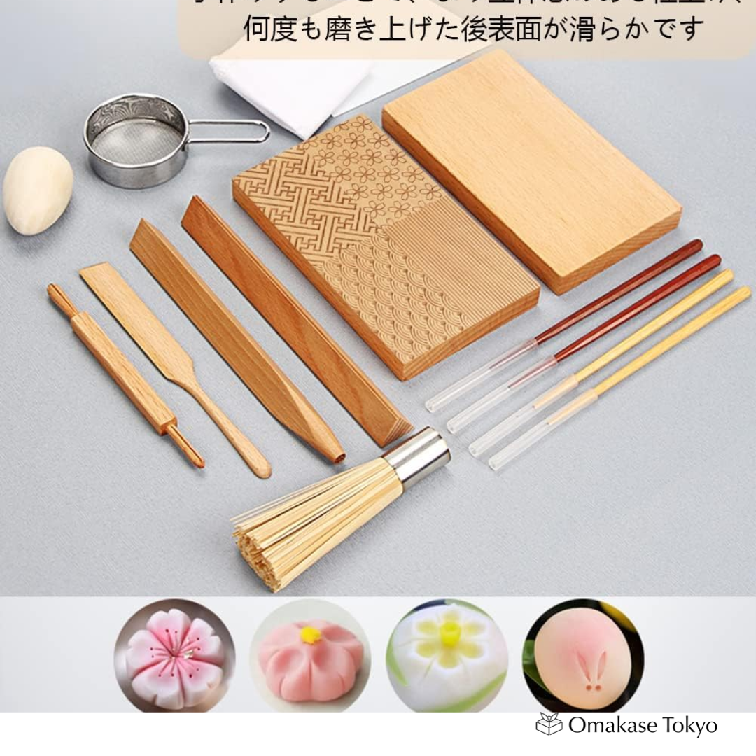 Japanese Wagashi Tool Set, 4-Piece Wooden Confectionery Tool