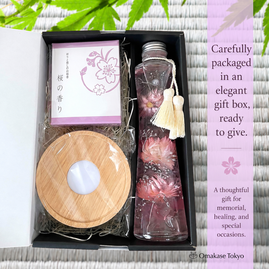 Florist Leman Preserved Flower & Incense Memorial Gift Set with LED Base