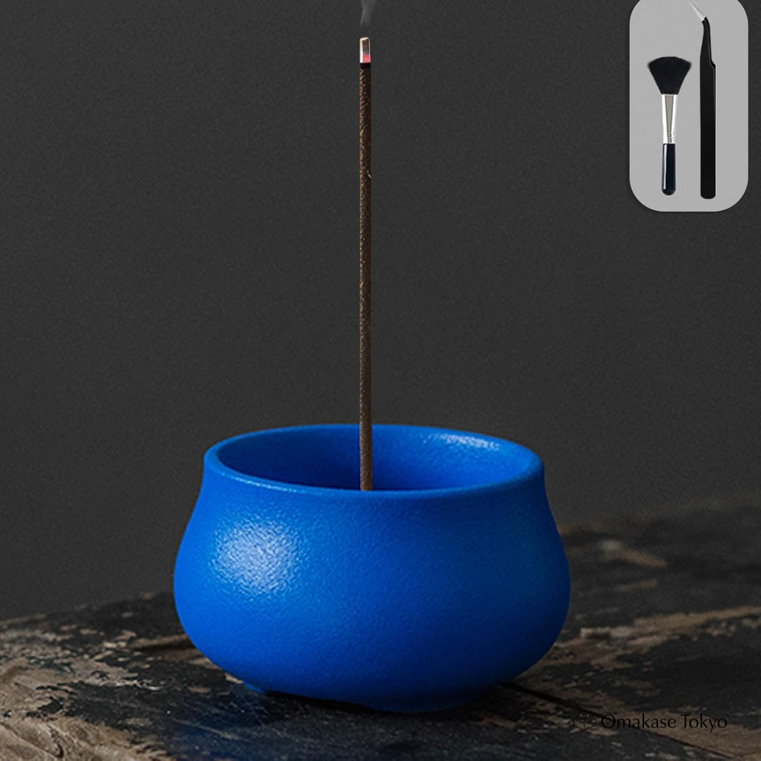 GOKEI Japanese Ceramic Incense Holder Set with Brass Stand