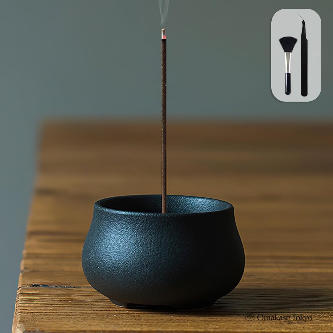 GOKEI Japanese Ceramic Incense Holder Set with Brass Stand