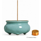 Rythene Celadon-Style Ceramic Incense Holder with 9-Hole Stand