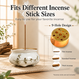 Rythene White Ceramic Incense Holder with 9-Hole Stand