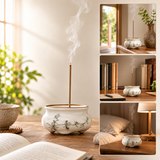Rythene White Ceramic Incense Holder with 9-Hole Stand