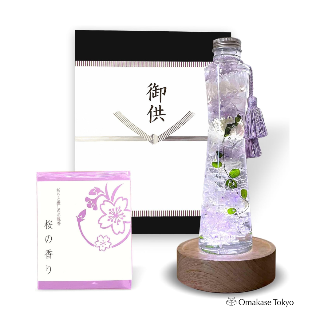 Florist Leman Preserved Flower & Incense Memorial Gift Set with LED Base