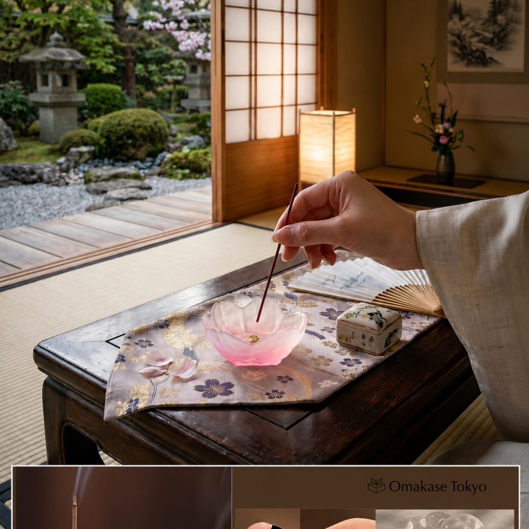 Cherry Blossom Glass Incense Holder Set – Gradient Pink