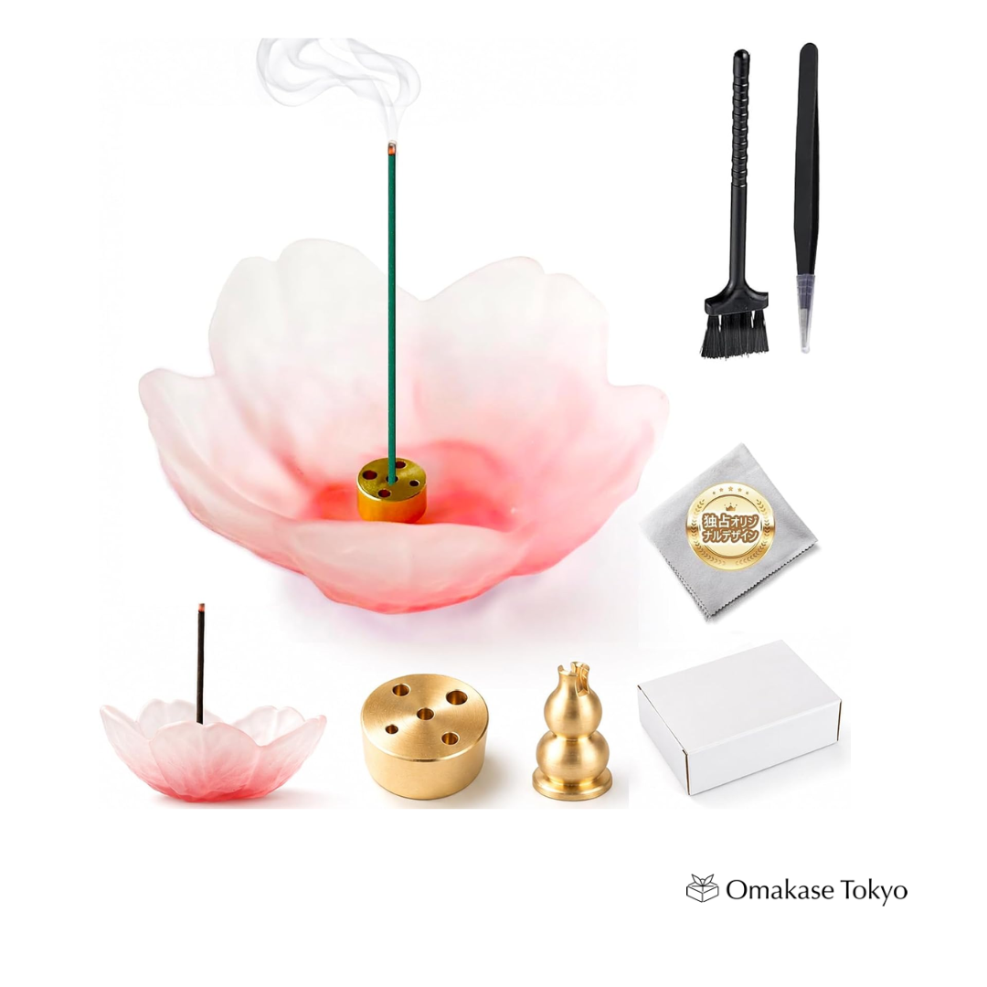 Cherry Blossom Glass Incense Holder Set – Gradient Pink