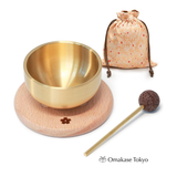 3-Piece Brass Orin Bell Set with Wooden Floral Base