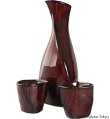 Ale-net Lacquered Folded Tokkuri (Small) & 2 Sake Cups Set, Mino Ware Ceramic