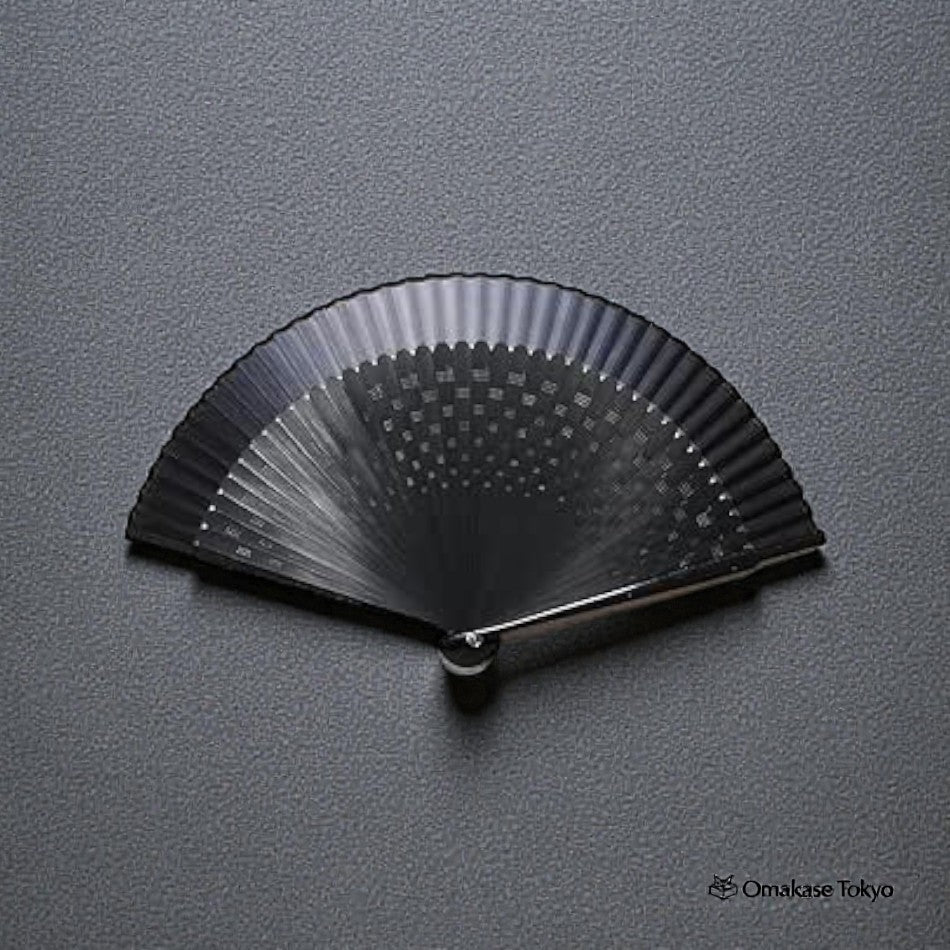 Asahio Silk Hand Fan – Checkered Pattern (Black)