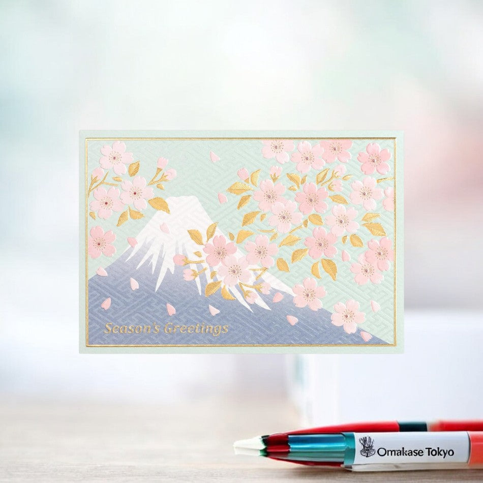 Japanese Style Card-Embroidery Fuji & Cherry Blossom