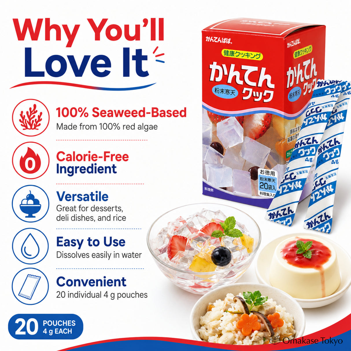 Ina Foods Industry Kanten Papa Agar Cook Granules 20 Sticks