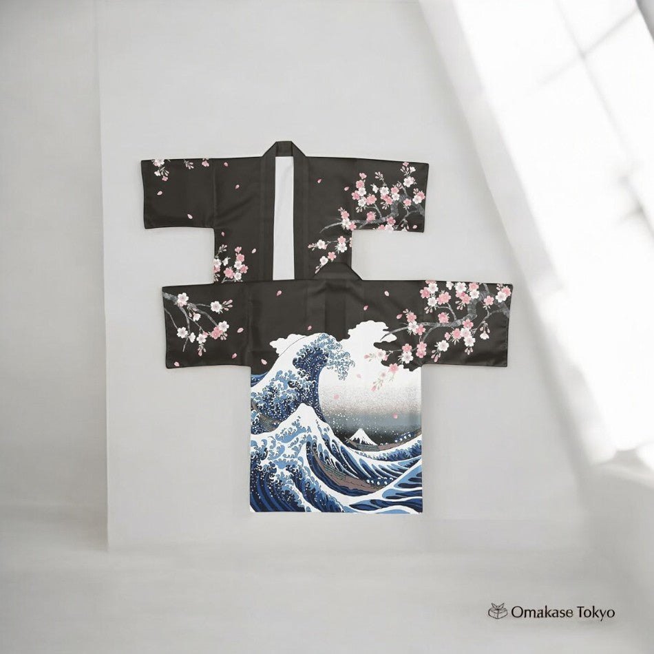 Noren Kobo Happi 夹克 – 白色波浪和樱花