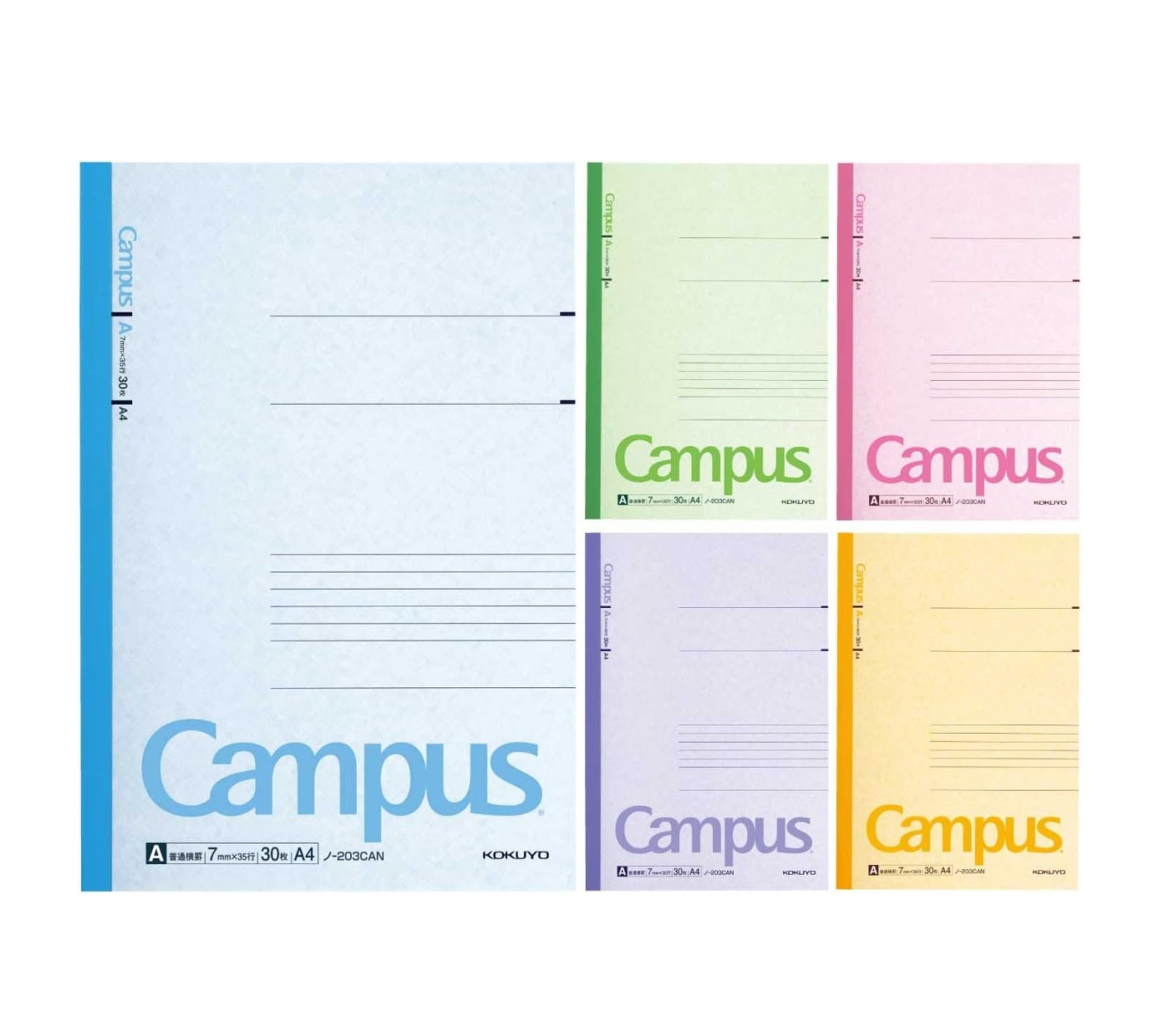 KOKUYO　キャンパスノートA4 Kokuyo Note Campus A4 Notebook 5 Color Pack – Omakase Tokyo