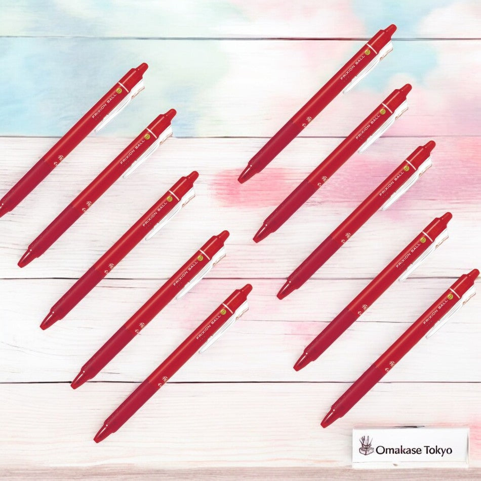 Pilot FriXion Ball Knock Stylo Gel Effaçable Rétractable 0,5 mm - Rouge 10pcs