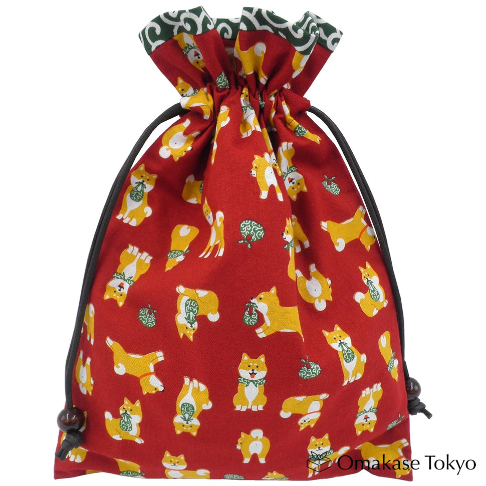 Shiba Inu Pattern Handmade Drawstring Furoshiki Bag