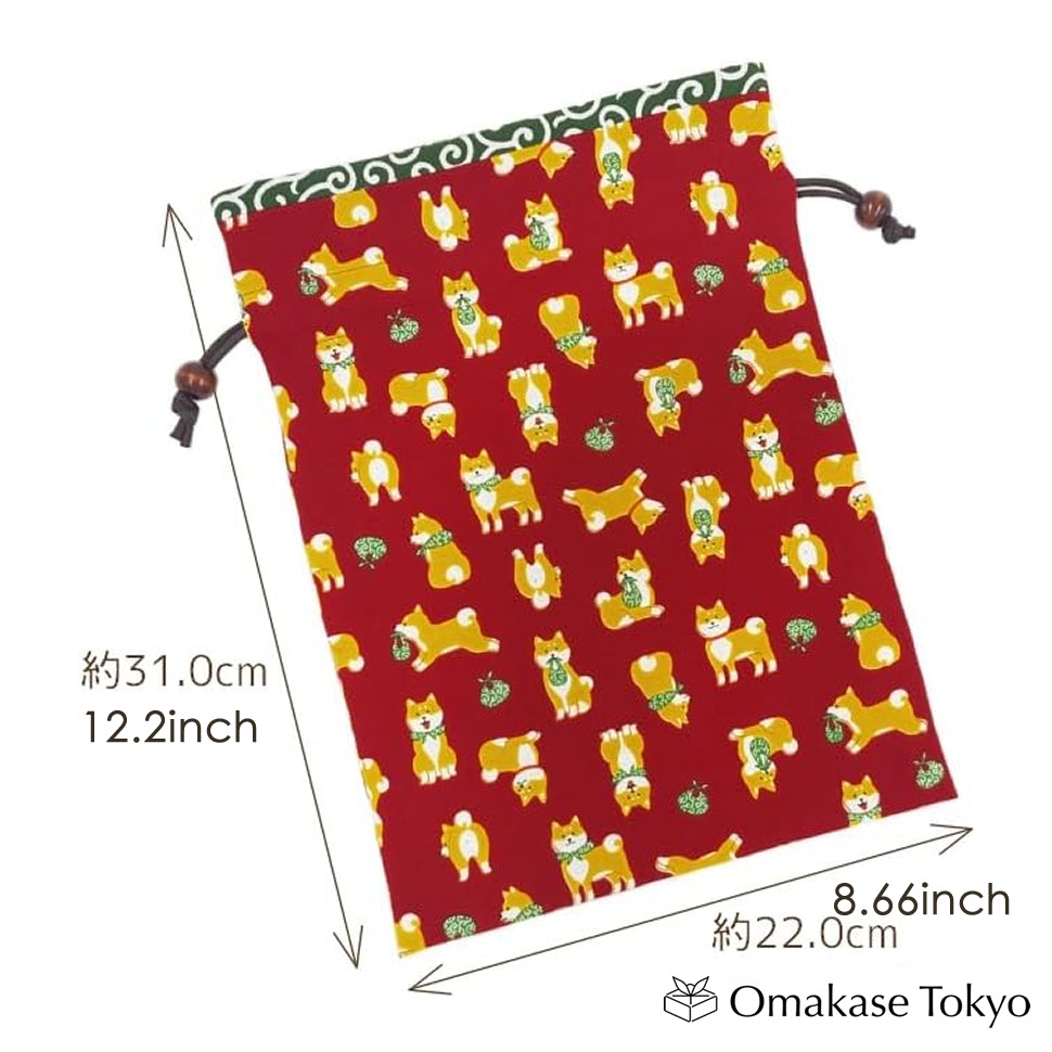 Shiba Inu Pattern Handmade Drawstring Furoshiki Bag