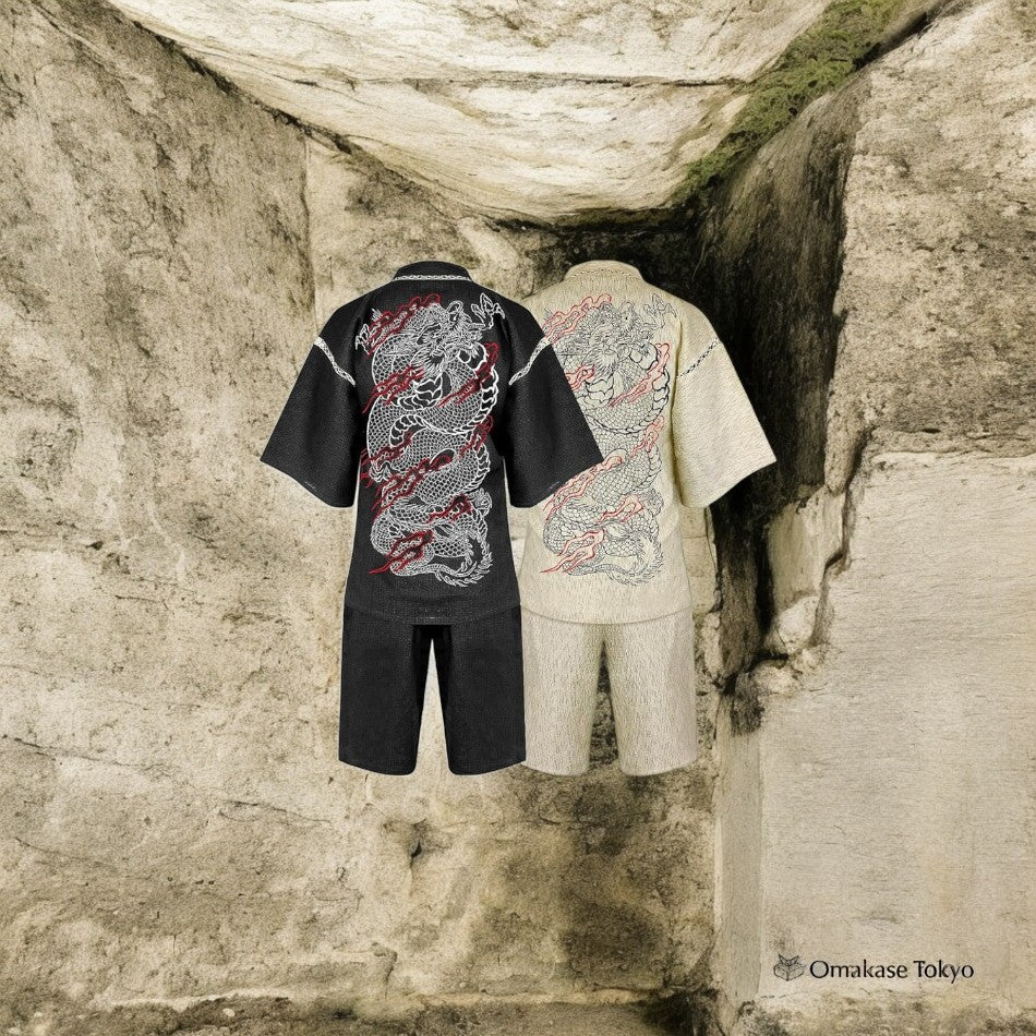 BLOOD MONEY TOKYO Jinbei Set – Dragon Flame Japanese Pattern